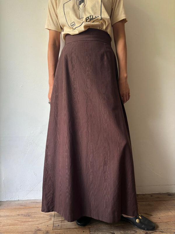 Moire Pattern Brown Maxi Skirt.