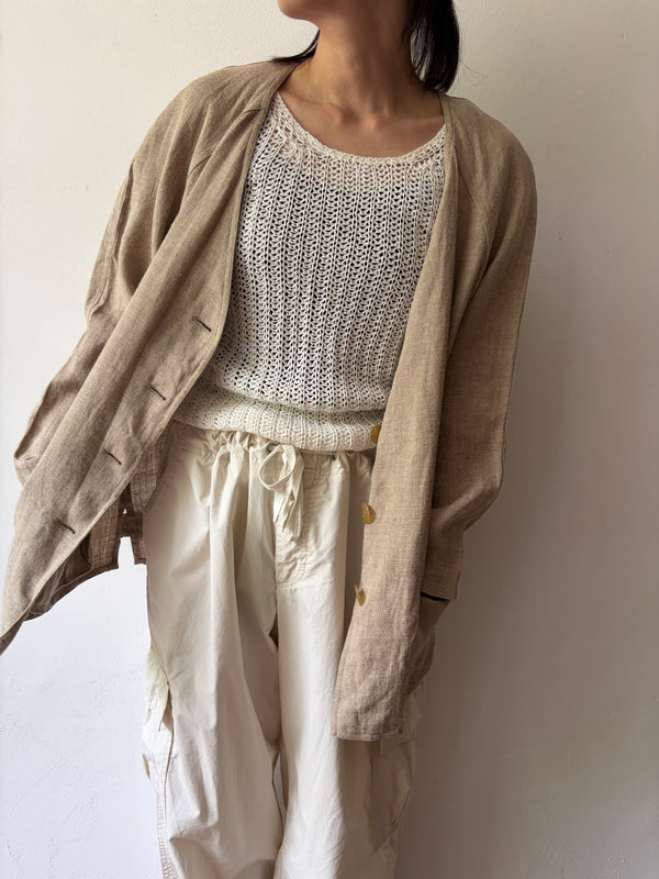 Natural Linen Collarless Jacket