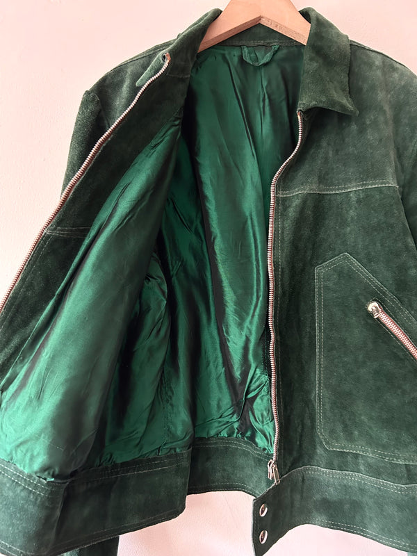 Green suede jacket.