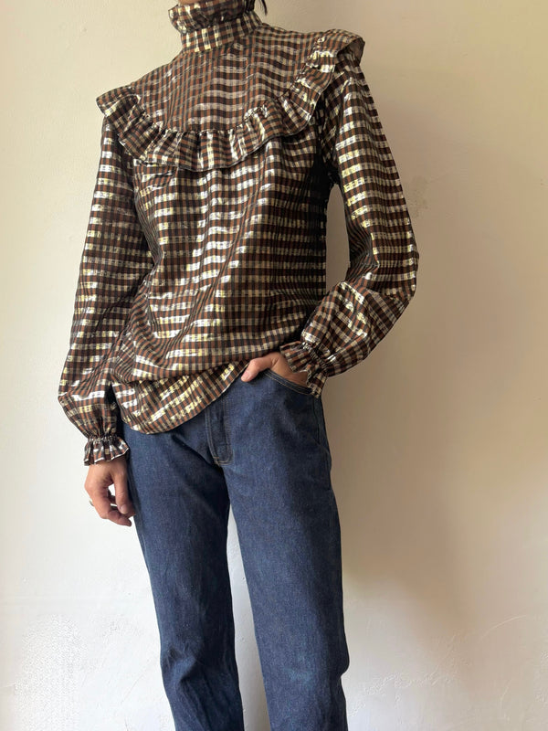 Metaric Brown Checked Blouse.