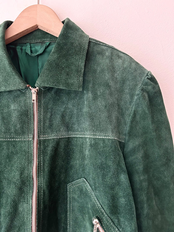 Green suede jacket.