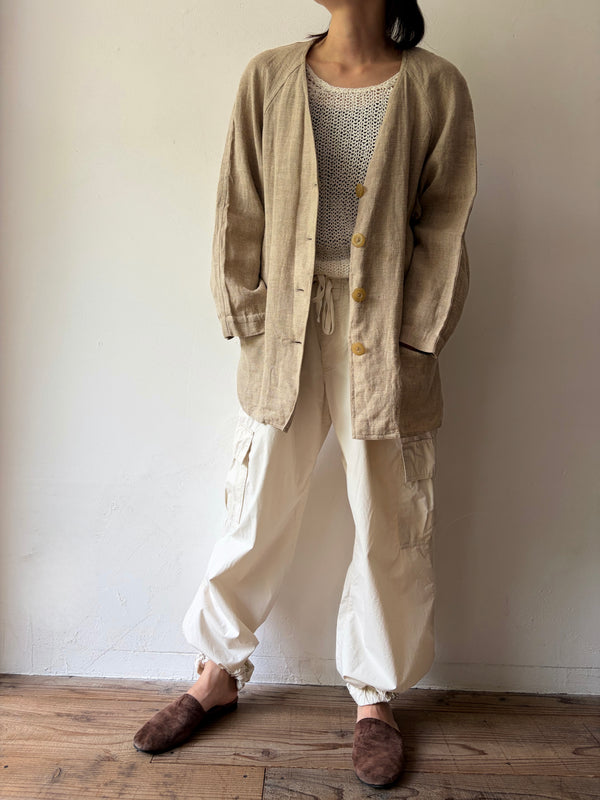Natural Linen Collarless Jacket