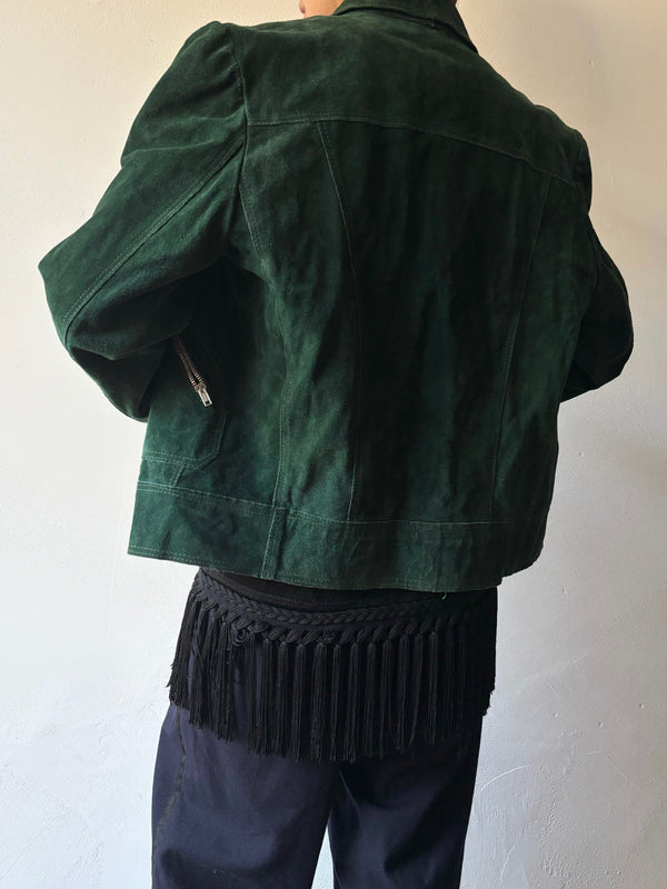 Green suede jacket.