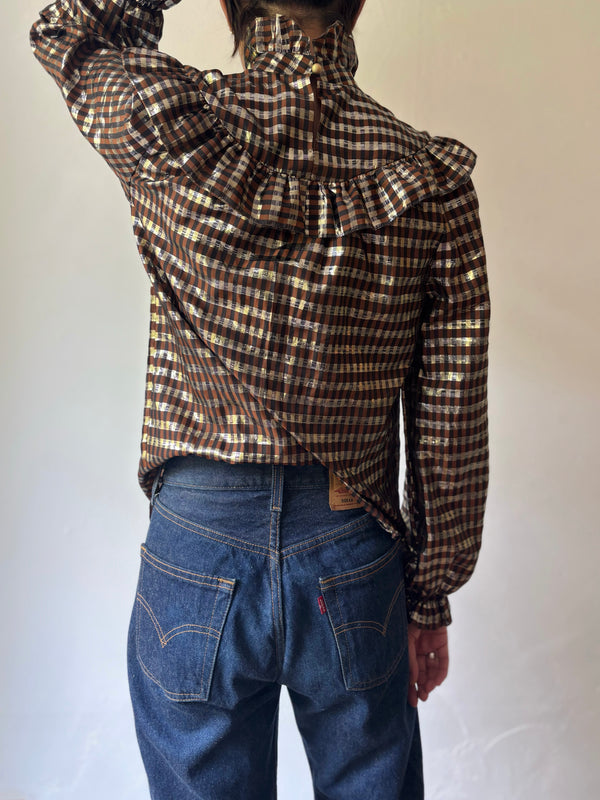 Metaric Brown Checked Blouse.