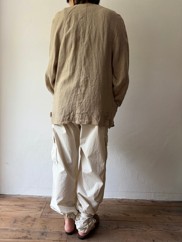 Natural Linen Collarless Jacket