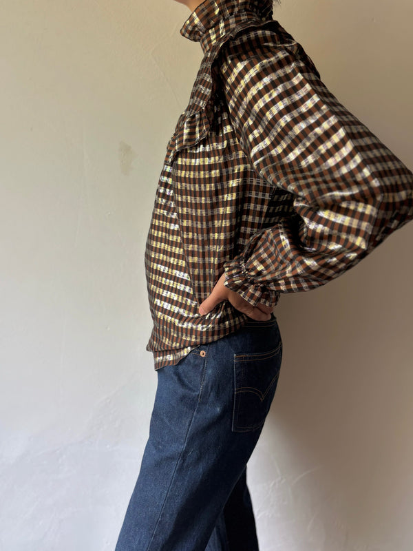 Metaric Brown Checked Blouse.
