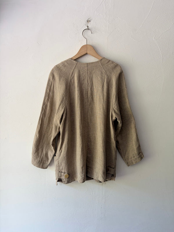 Natural Linen Collarless Jacket