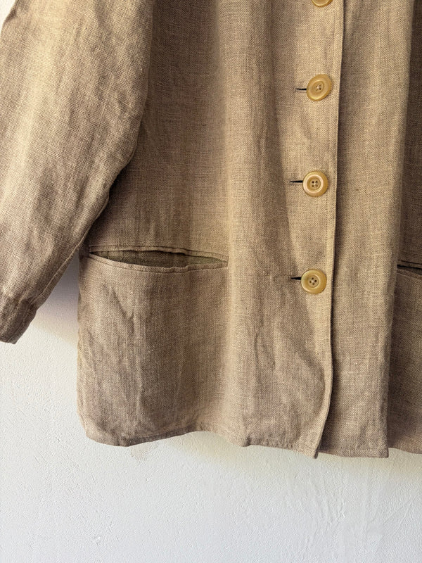 Natural Linen Collarless Jacket