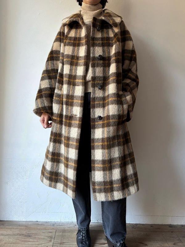 60's Mohair wool checked dustor coat.