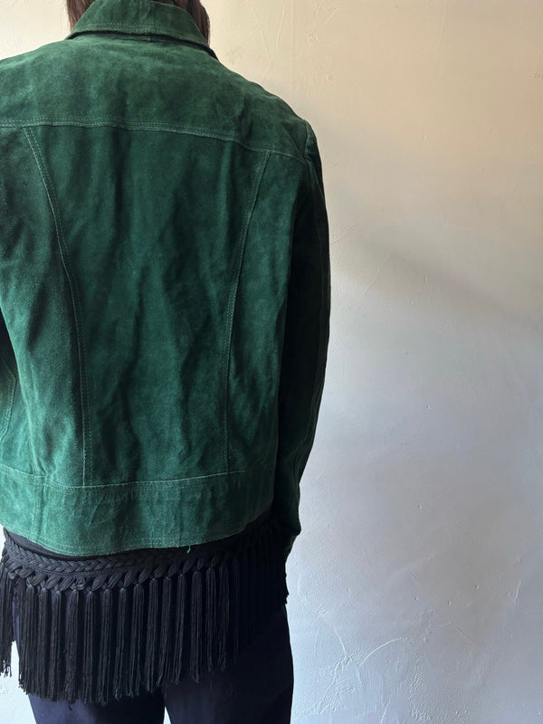 Green suede jacket.