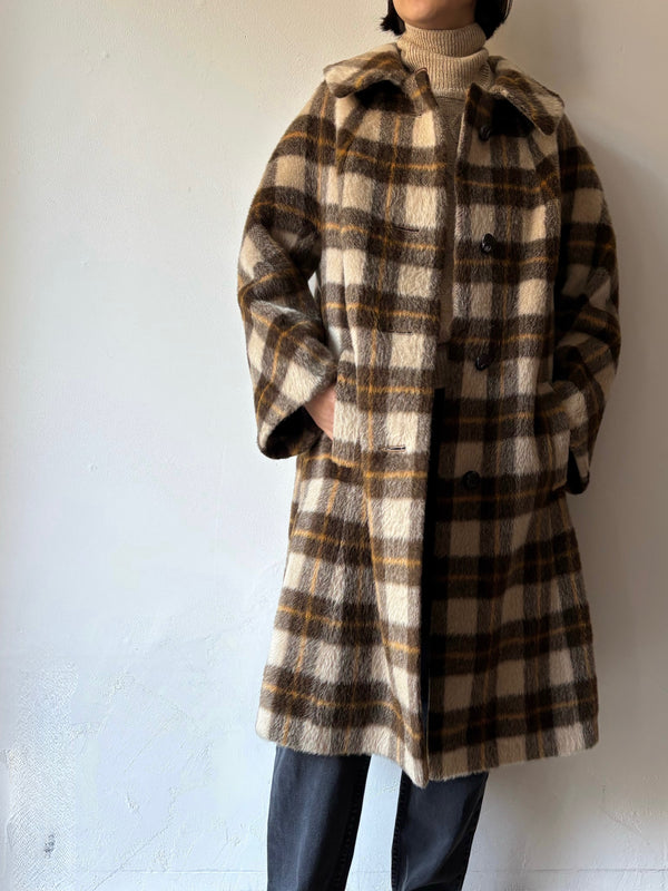 60's Mohair wool checked dustor coat.