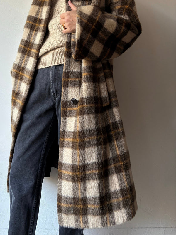 60's Mohair wool checked dustor coat.