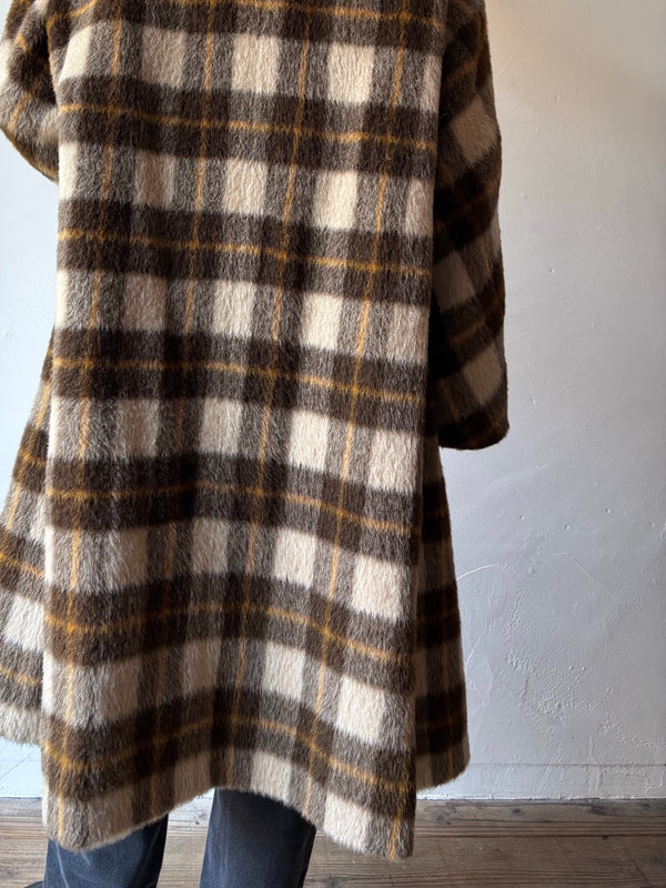 60's Mohair wool checked dustor coat.