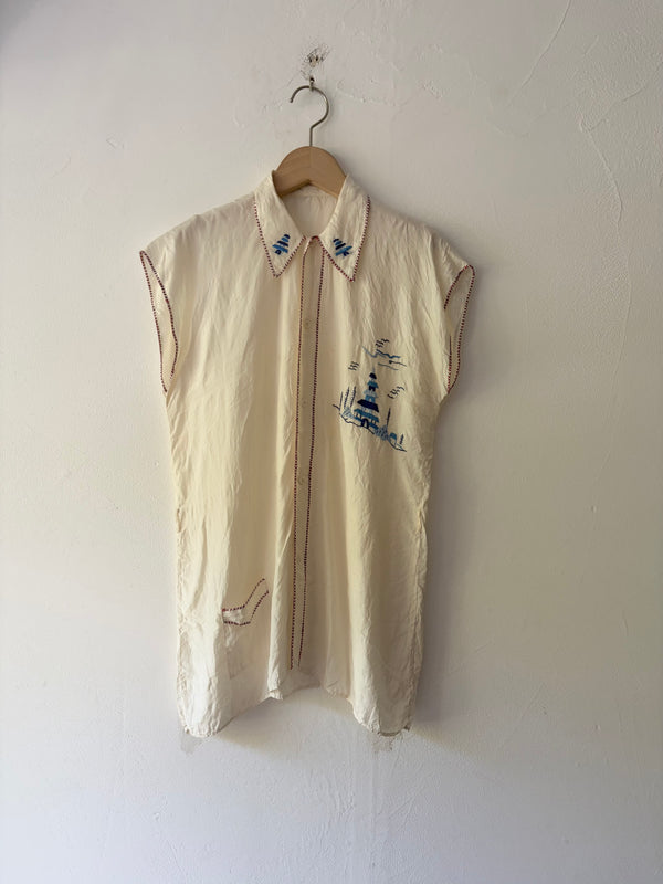 Vintage Needlework Silk Blouse