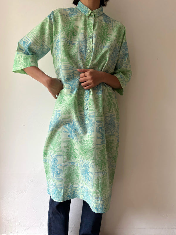 Light Green Botanical Pattern Dress.