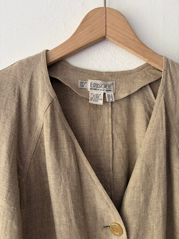 Natural Linen Collarless Jacket