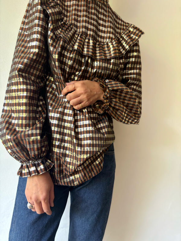 Metaric Brown Checked Blouse.