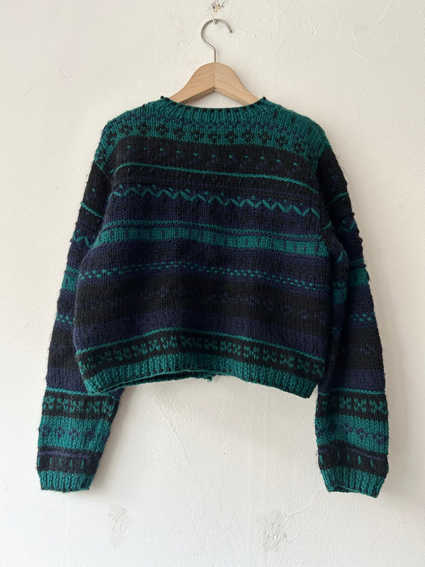 Black×green pattern knitting cardigan.