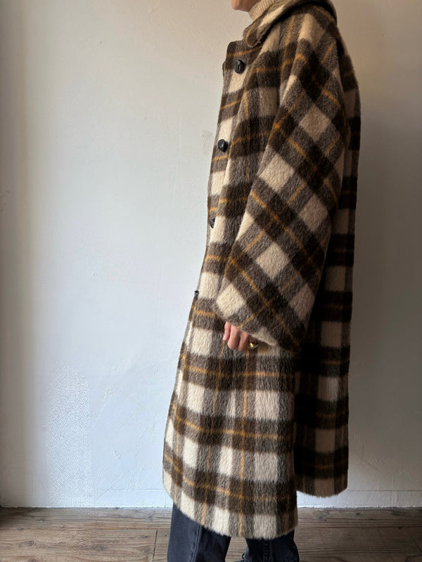 60's Mohair wool checked dustor coat.