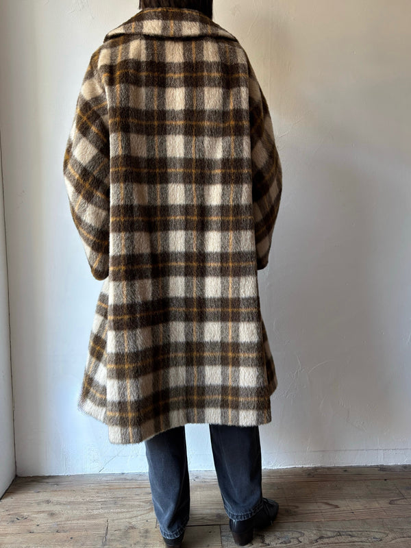 60's Mohair wool checked dustor coat.