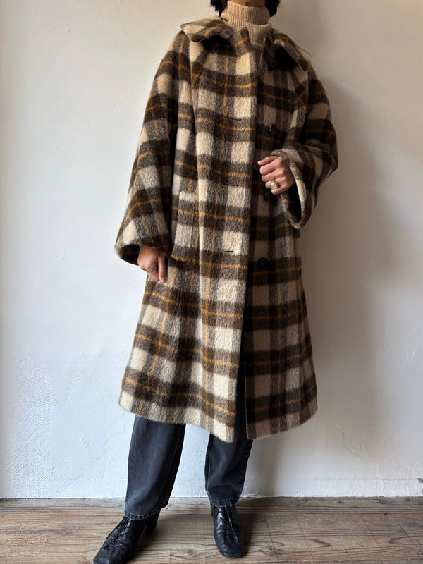 60's Mohair wool checked dustor coat.