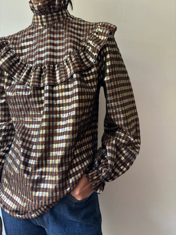 Metaric Brown Checked Blouse.