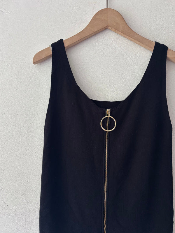 Black front zip top.