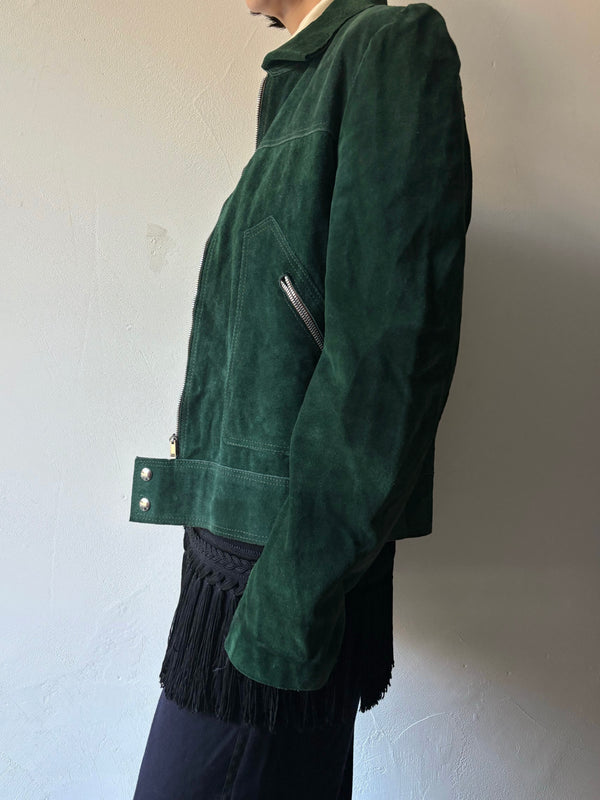 Green suede jacket.