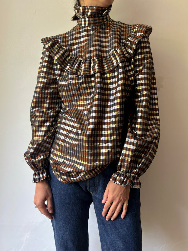 Metaric Brown Checked Blouse.