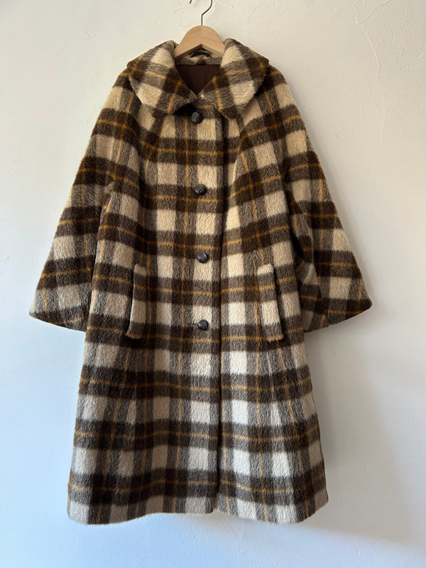 60's Mohair wool checked dustor coat.