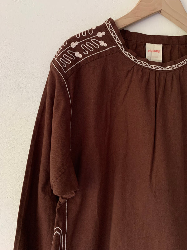 70s Long Sleeve Cotton Blouse with Embroidery.