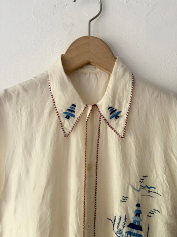 Vintage Needlework Silk Blouse