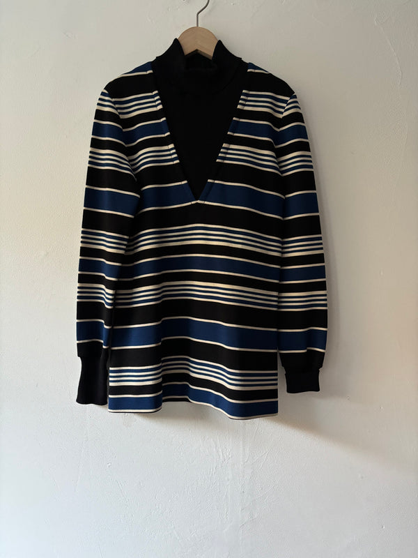 High neck striped knit.