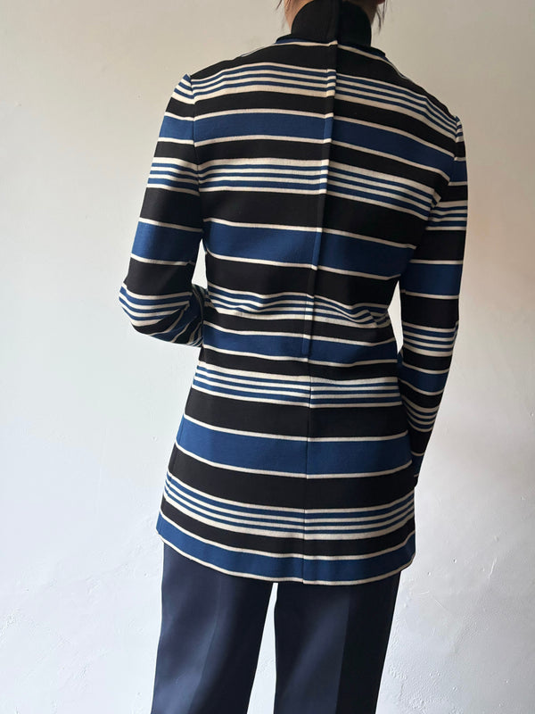 High neck striped knit.