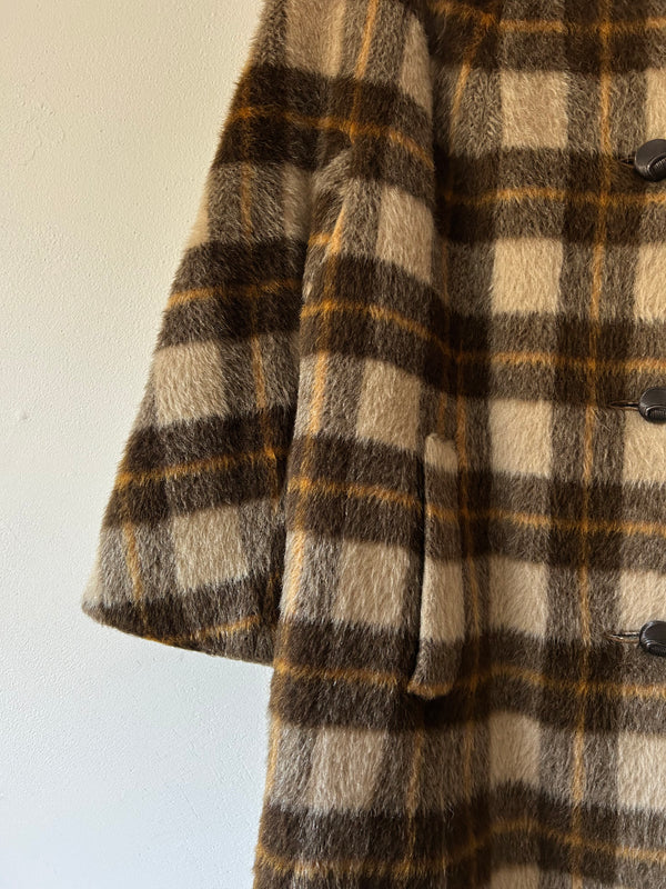 60's Mohair wool checked dustor coat.