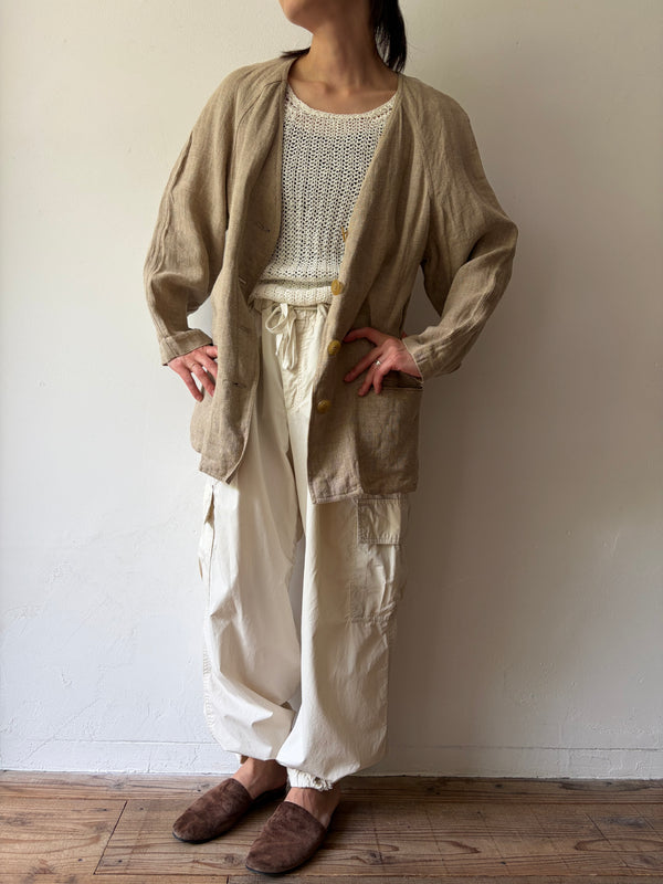 Natural Linen Collarless Jacket