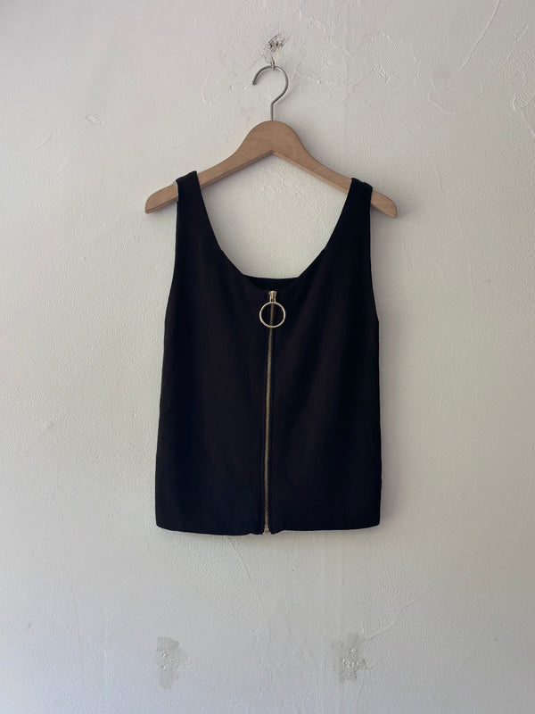 Black front zip top.