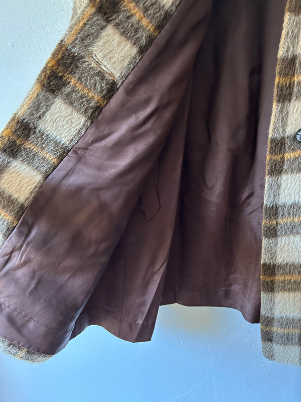 60's Mohair wool checked dustor coat.