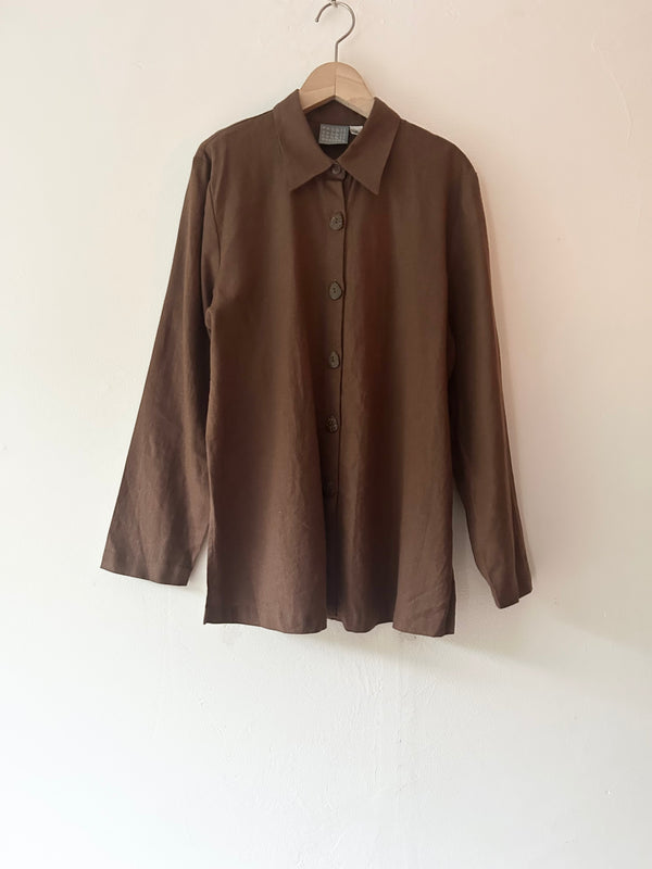Brown linen leaf button shirt.