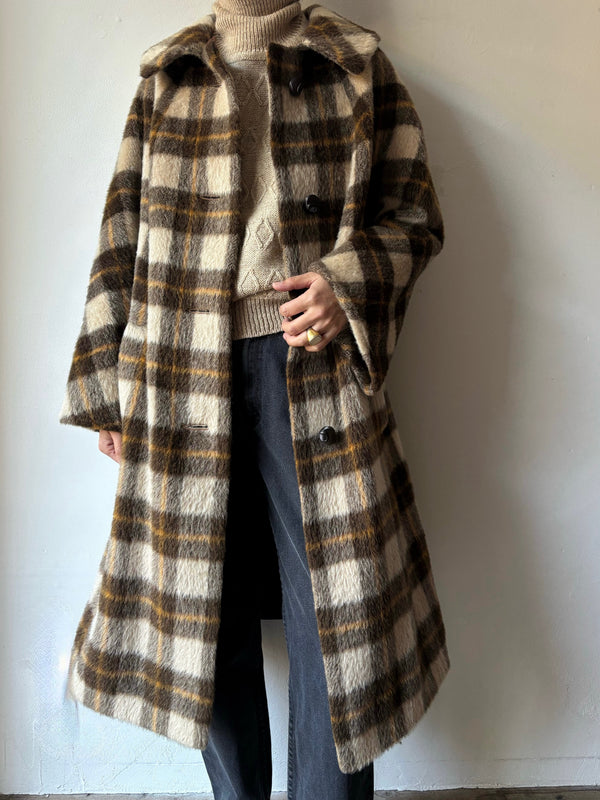 60's Mohair wool checked dustor coat.