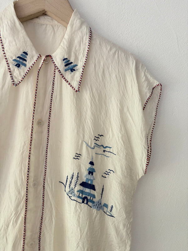 Vintage Needlework Silk Blouse