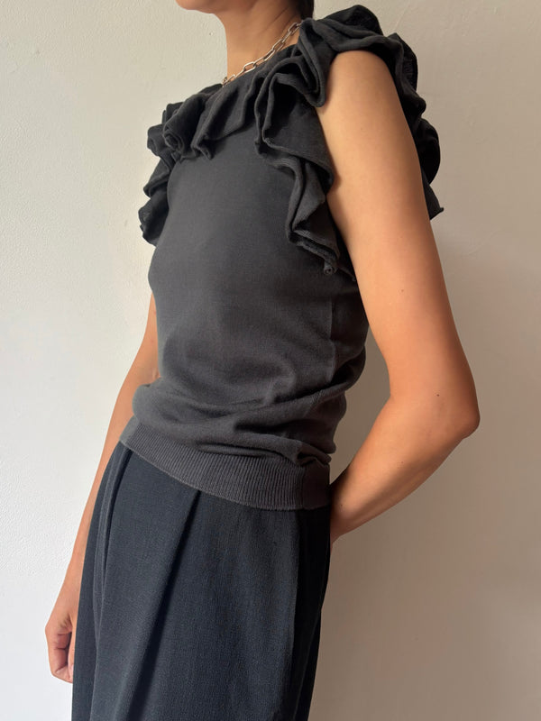 PRADA Grey Ruffled Sleeves Knit.