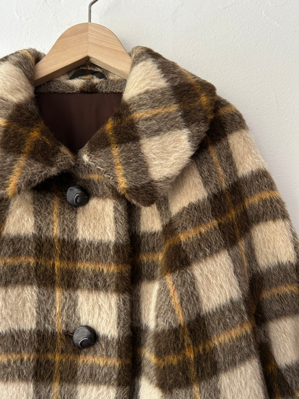 60's Mohair wool checked dustor coat.