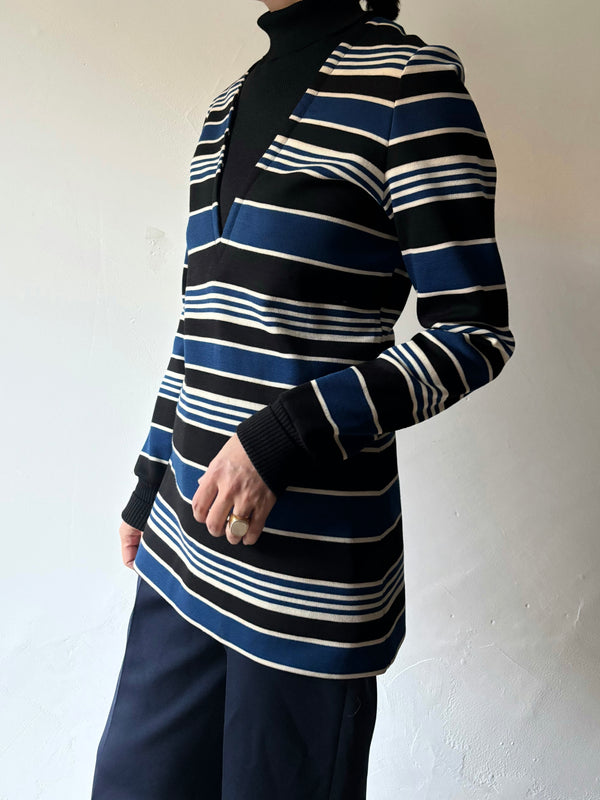 High neck striped knit.