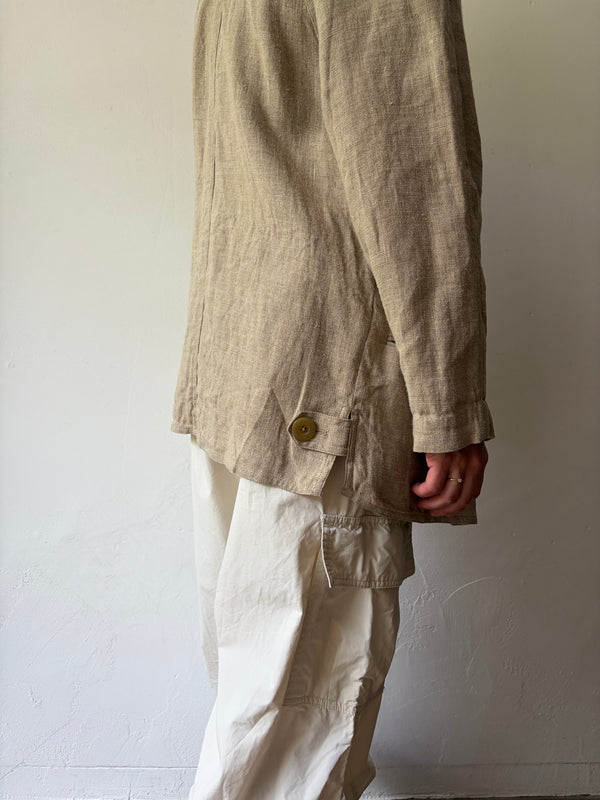 Natural Linen Collarless Jacket