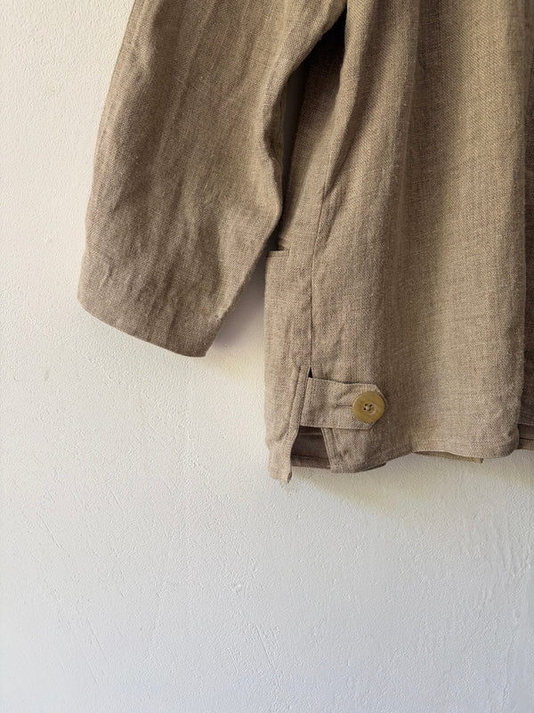 Natural Linen Collarless Jacket