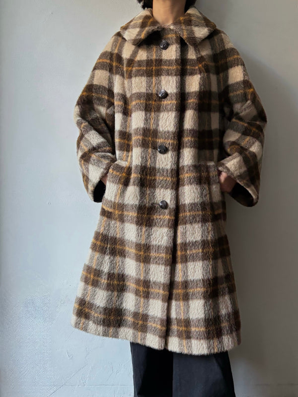 60's Mohair wool checked dustor coat.