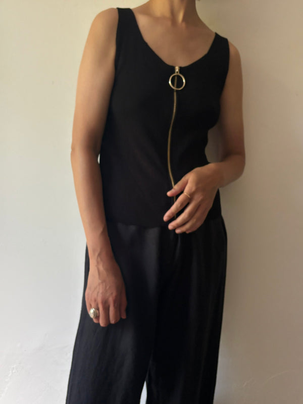 Black front zip top.