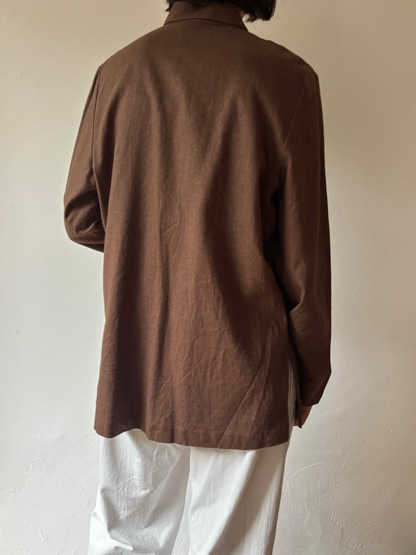 Brown linen leaf button shirt.