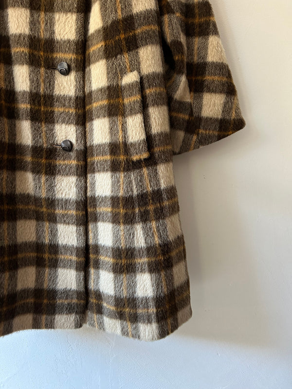 60's Mohair wool checked dustor coat.